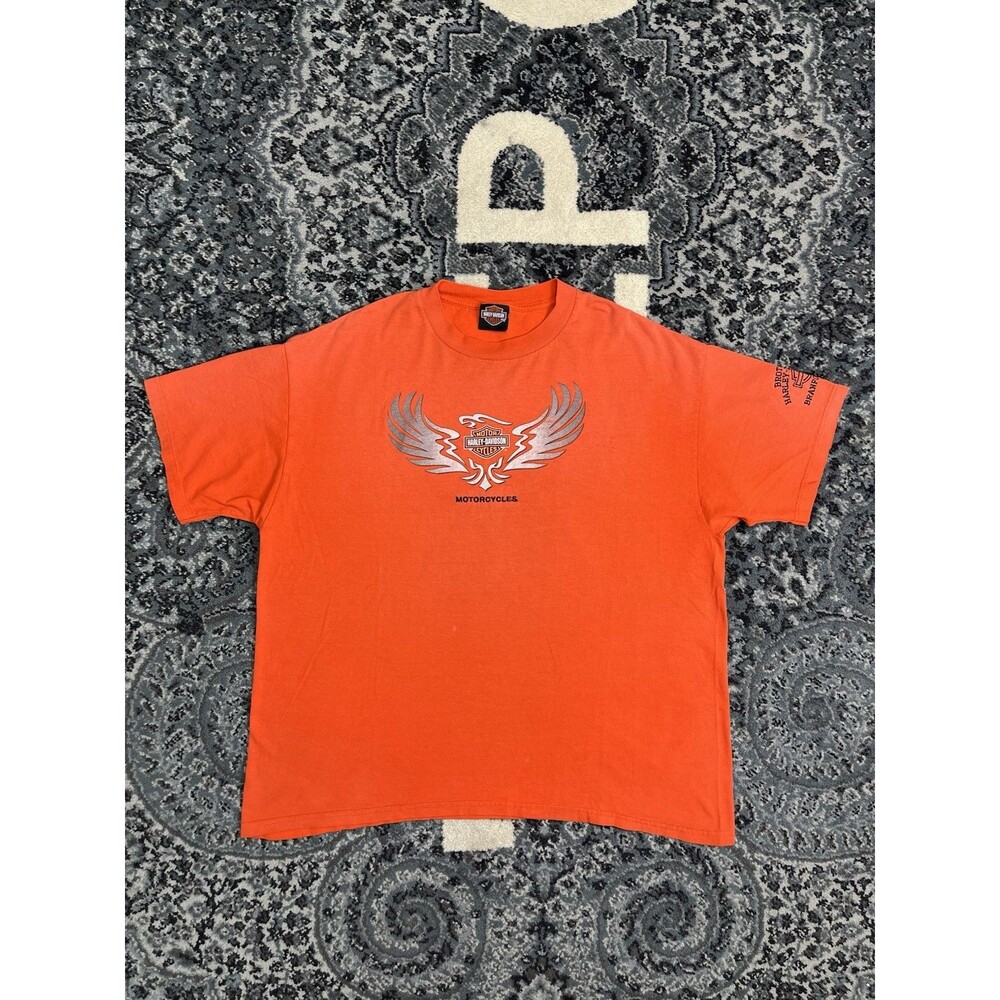 Vintage Y2K Harley Davidson Tshirt Size 2XL Orange  Sun Fade